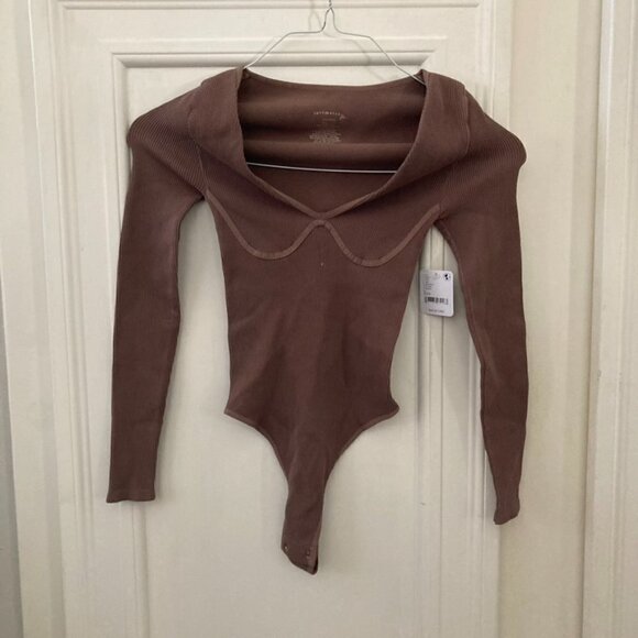 NWT Intimately Free People Meg Seamless Long-Sleeve Bodysuit Brown Sz XS/S - Picture 3 of 8